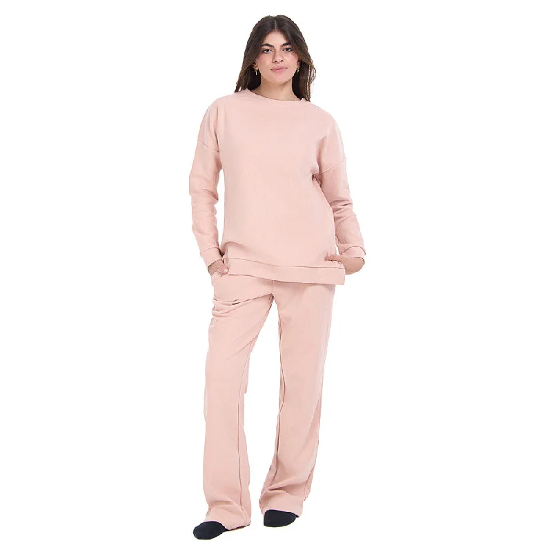 Women Winter Pajama Set Dusty Rose Oversized Sweatshirt + Pants