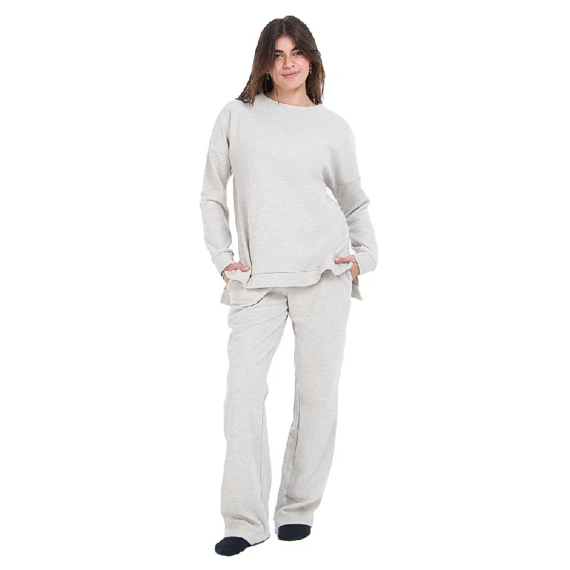 Women Winter Pajama Set Light Grey Oversized Sweatshirt + Pants