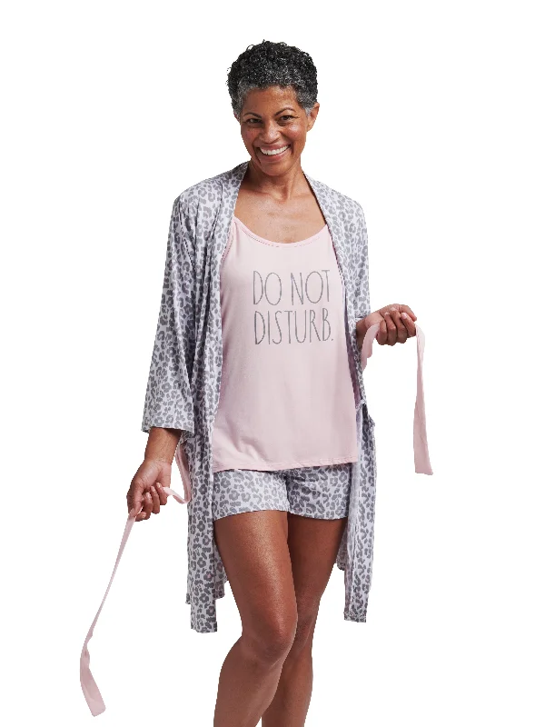 Women's "DO NOT DISTURB" 3-Piece Cami Shorts and Robe Travel Pajama Set