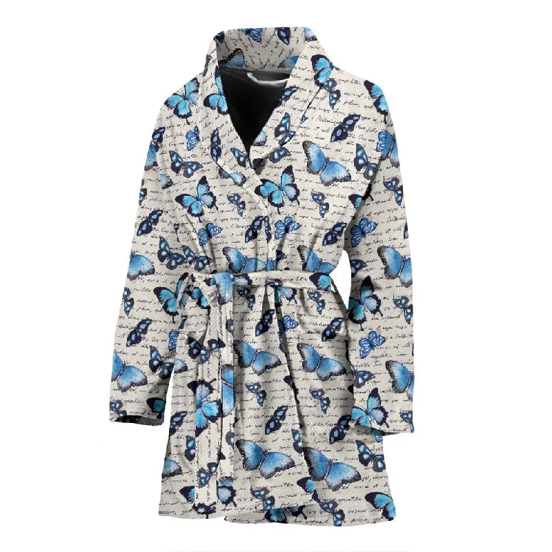 Butterfly Blue Pattern Print Women Long Robe