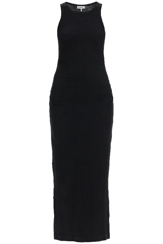 "ribbed jersey midi dress with nine T3935 BLACK