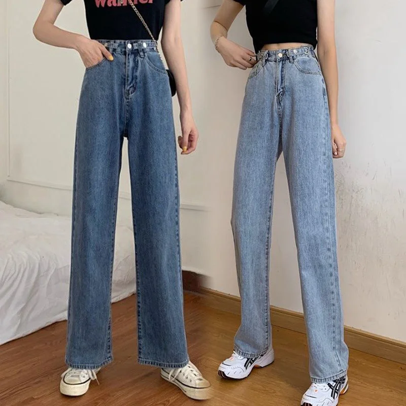 NiDELL Loose Vibe Style Straight Jeans Women's New Wide Leg High Waist Drooping Daddy Versatile Casual Slim-Fit Mop Pants